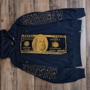 Avenue George V Paris $100 Bill Hoodie Size Large In Black With Gold